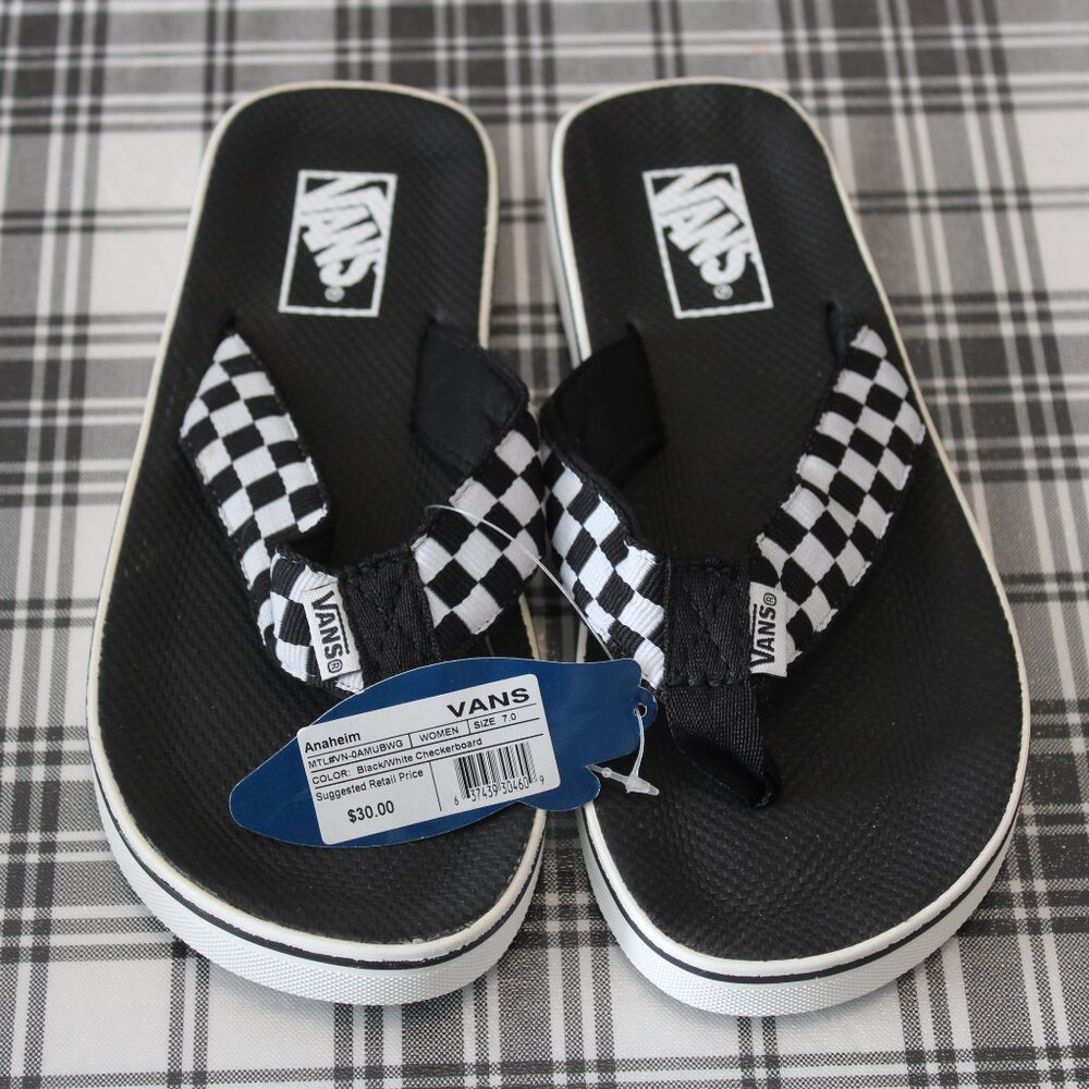 Vans Black and White Checkered Sandals (Flip Flop) Shoe Women's Size 7 NEW - Picture 3 of 3